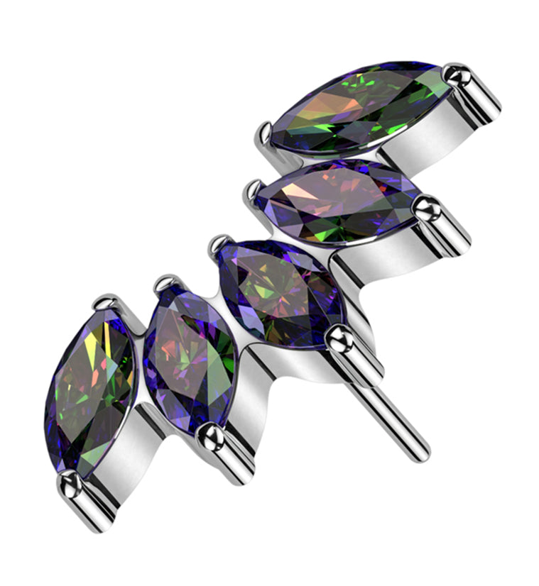 Half Crown Black Aurora CZ Threadless Titanium Top