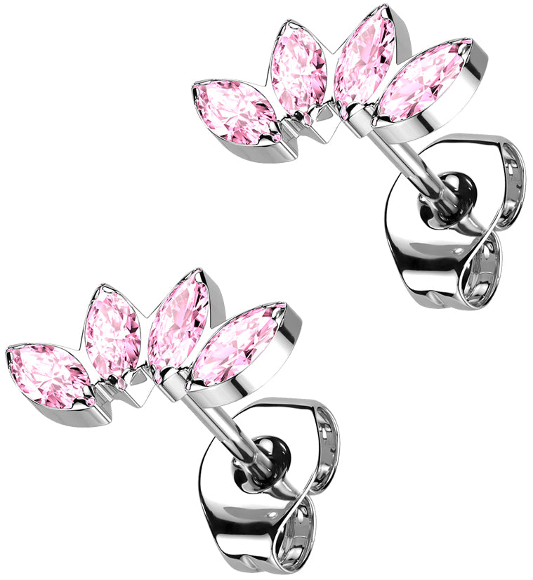 Half Crown Pink CZ Titanium Threadless Earrings
