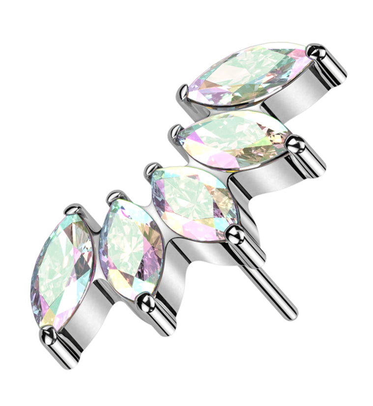 Half Crown Rainbow Aurora CZ Threadless Titanium Top