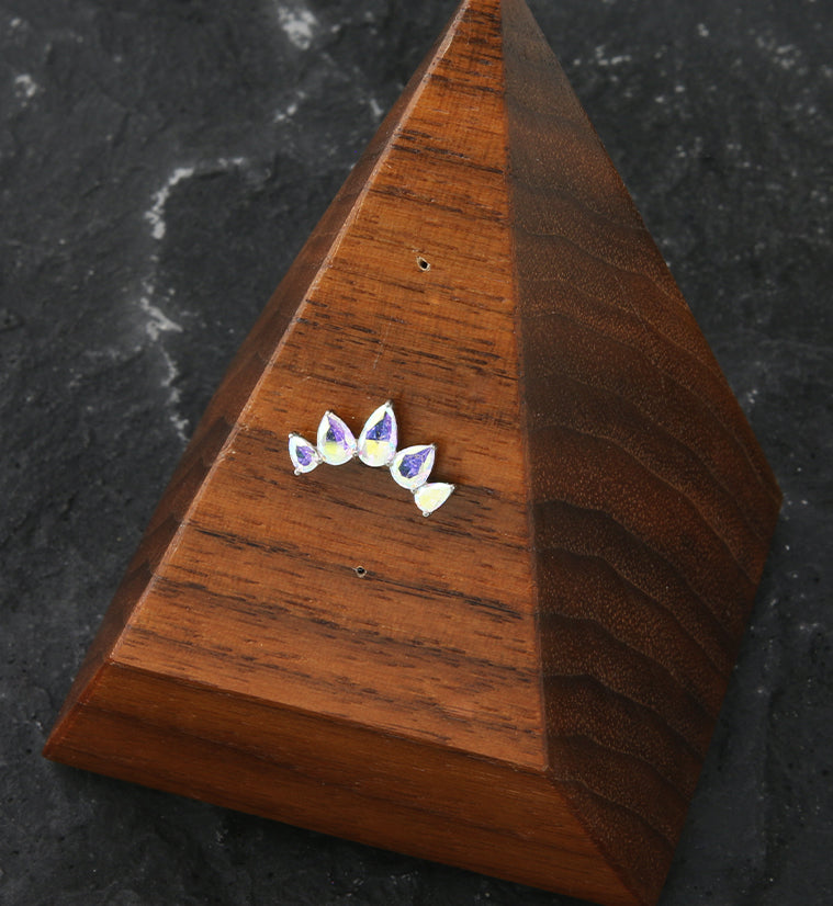 Half Crown Teardrop Rainbow Aurora CZ Threadless Titanium Top