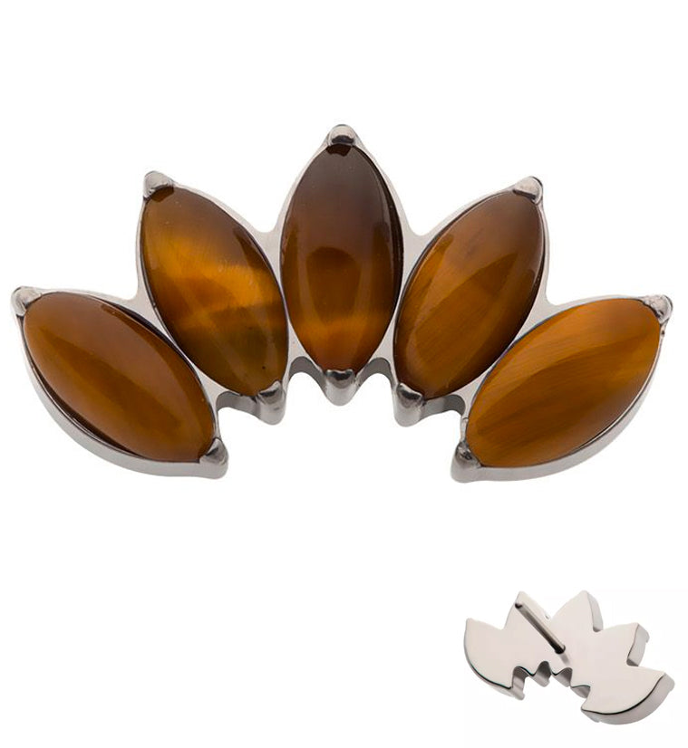 Half Crown Tiger Eye Stone Threadless Titanium Top | UrbanBodyJewelry.com