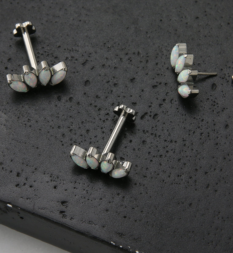 Half Crown White Opalite Titanium Threadless Labret