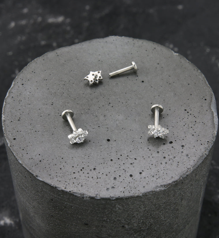 Half Flower Clear CZ Stainless Steel Internally Threaded Labret