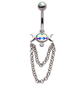 Half-Moon Aura CZ Dangle Chain Belly Button Ring