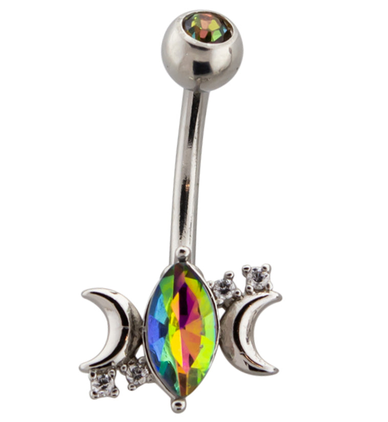 Half Moon Oval Black Aurora CZ Belly Button Ring