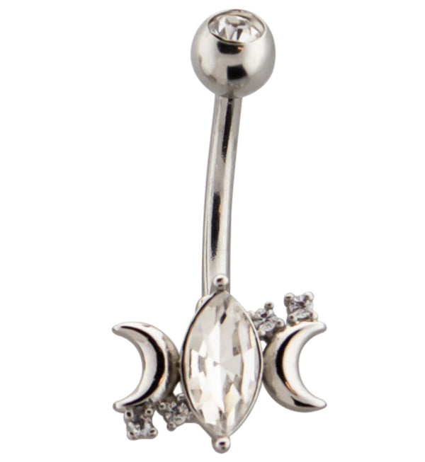 Half Moon Oval CZ Belly Button Ring