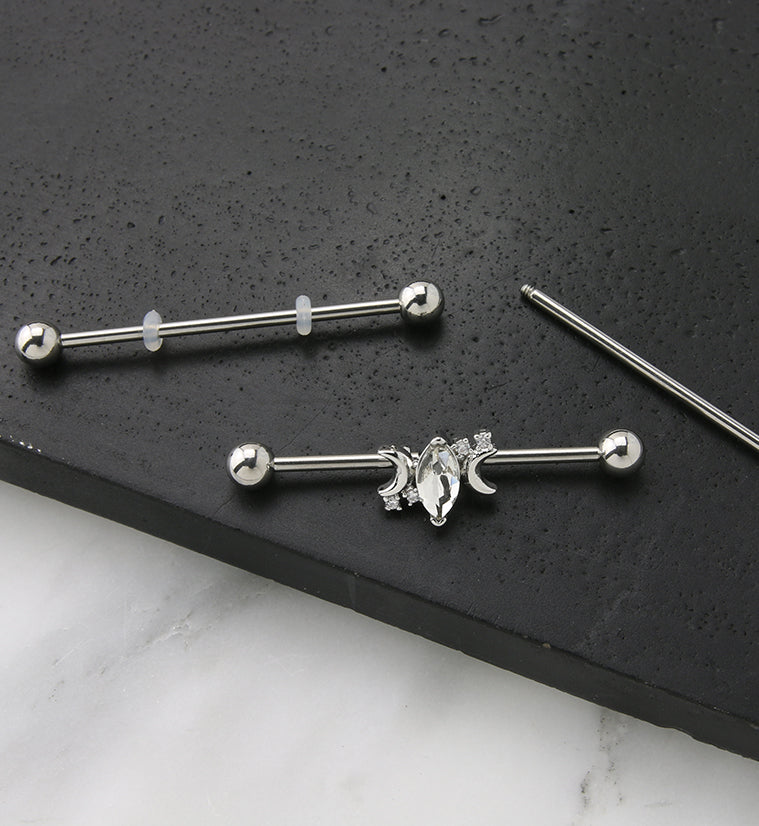Half Moon Oval CZ Industrial Barbell