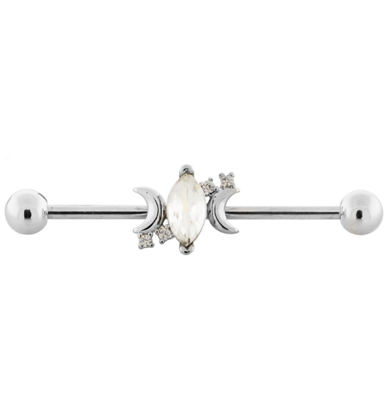 Half Moon Oval CZ Industrial Barbell