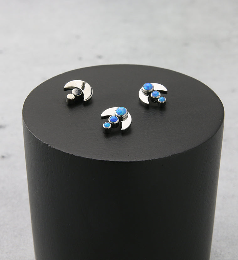 Half Moon Triple Blue Opalite Internally Threaded Titanium Top