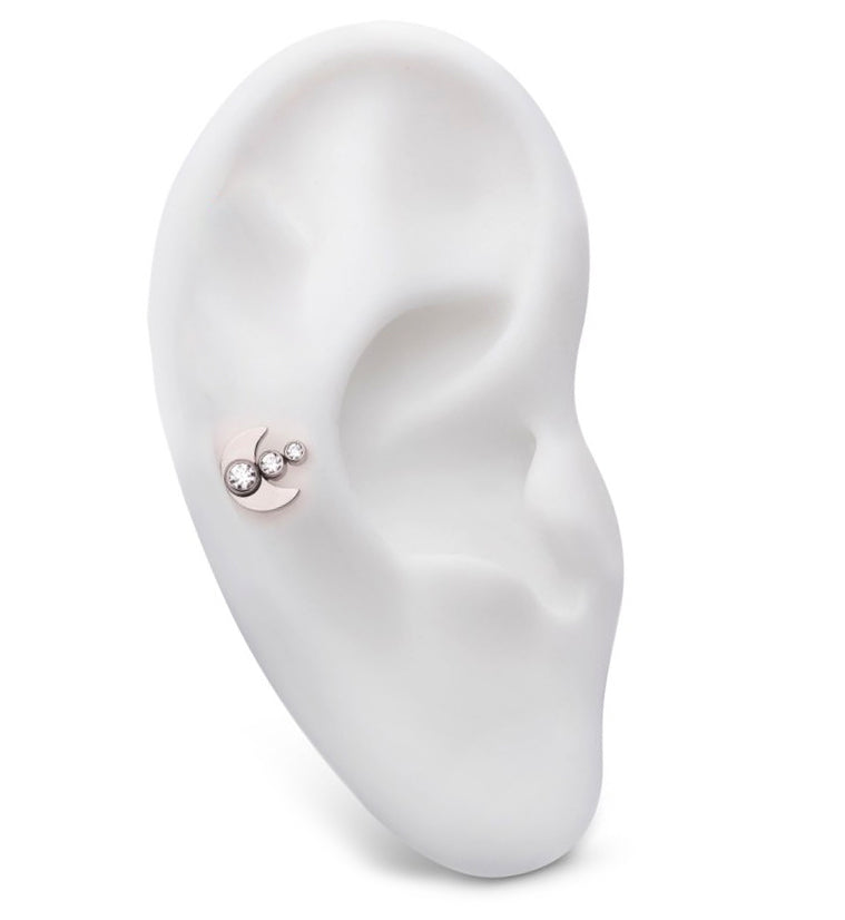 Half Moon Triple CZ Threadless Titanium Top