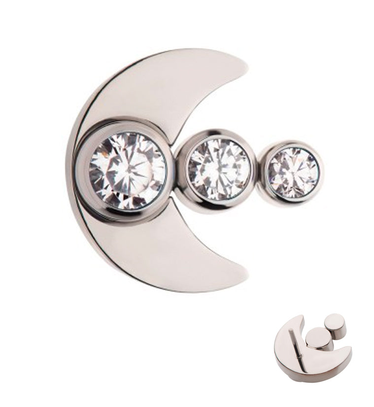 Half Moon Triple CZ Threadless Titanium Top