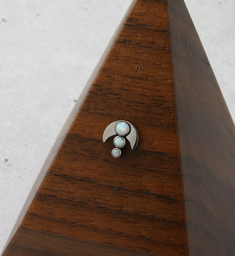 Half Moon Triple White Opalite Threadless Titanium Top