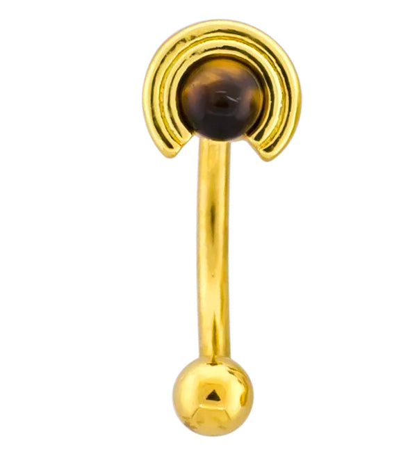 Gold PVD Halo Tiger Eye Howlite Stone Stainless Steel Curved Barbell