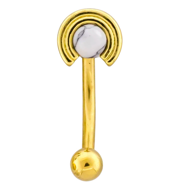 Gold PVD Halo White Howlite Stone Stainless Steel Curved Barbell