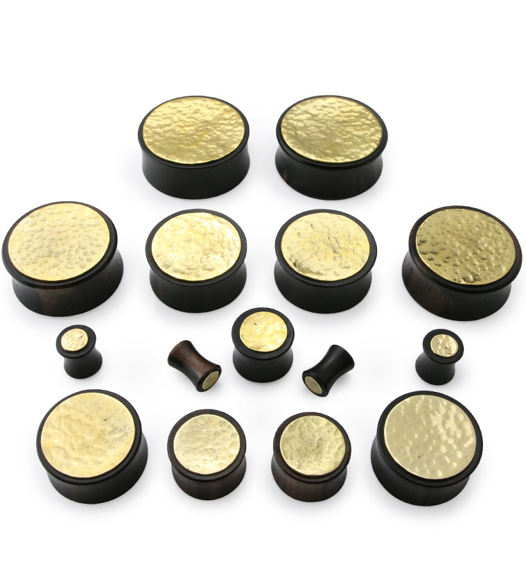 Hammered Brass Inlay Areng Wood Plugs