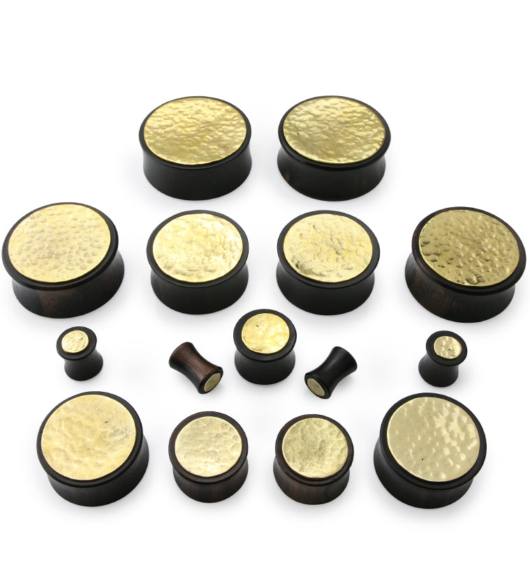 Hammered Brass Inlay Areng Wood Plugs