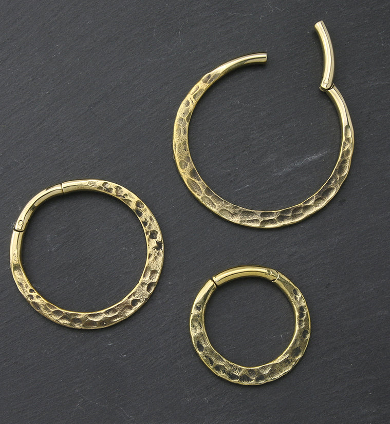 Hammered Hoop Hinged Brass Ear Weights