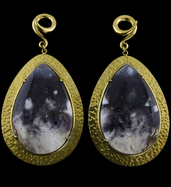 Hammered Lament Purple Chalcedony Stone Ear Weights