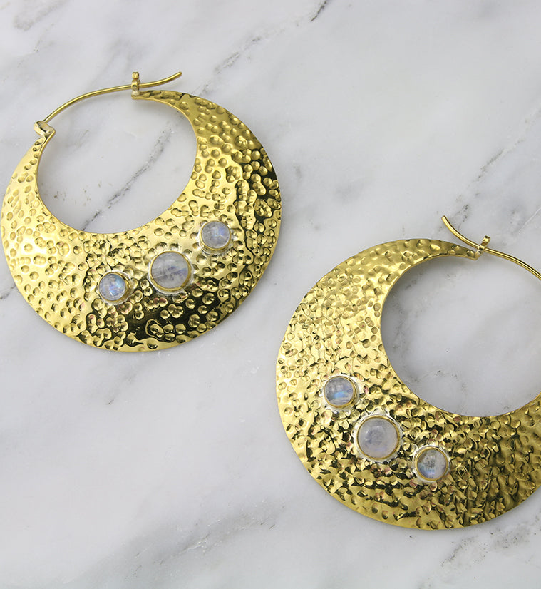 Hammered Moonstone Brass Hangers / Earrings