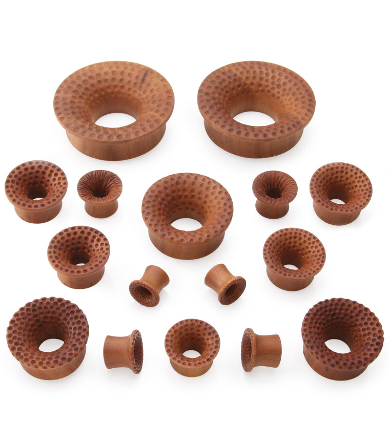 Hammered Saba Wood Mayan Flare Tunnel Plugs