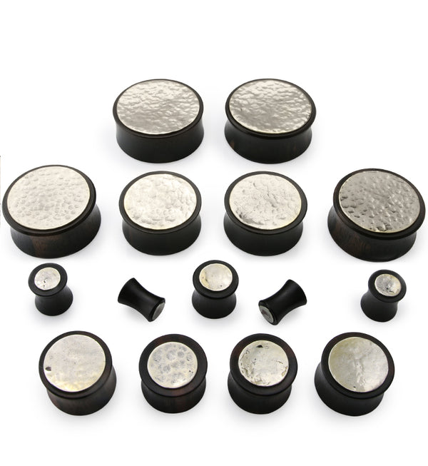 Hammered White Brass Inlay Areng Wood Plugs