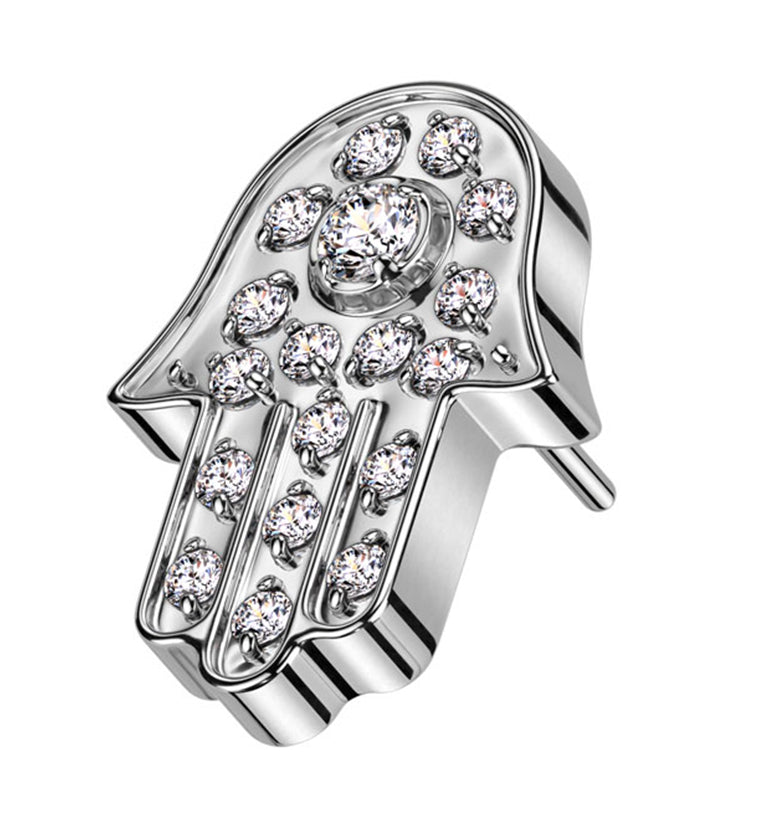 Hamsa Hand Clear CZ Titanium Threadless Top