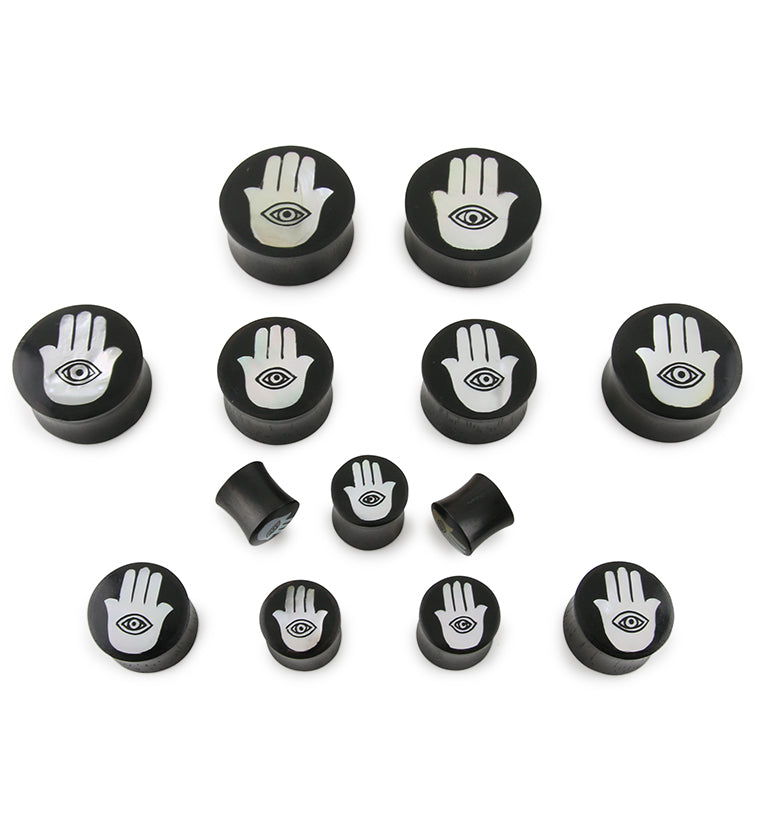 Hamsa Hand MOP Inlay Sono Wood Plugs