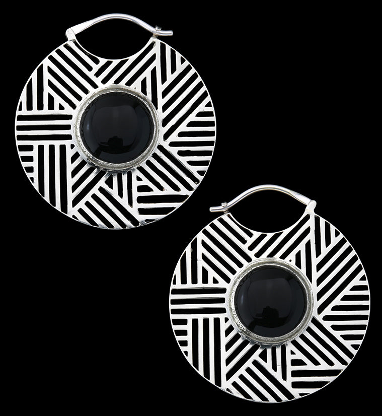 Haphazard Black Obsidian White Brass Ear Weights