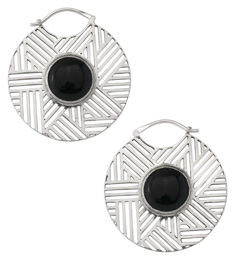 Haphazard Black Obsidian White Brass Ear Weights