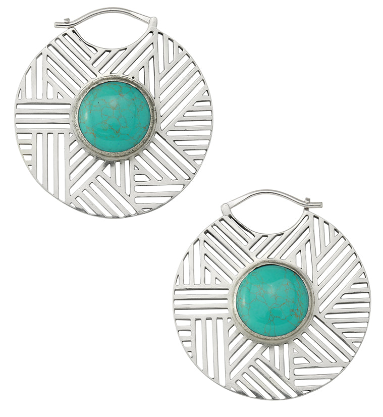 Haphazard Howlite Turquoise Stone White Brass Ear Weights