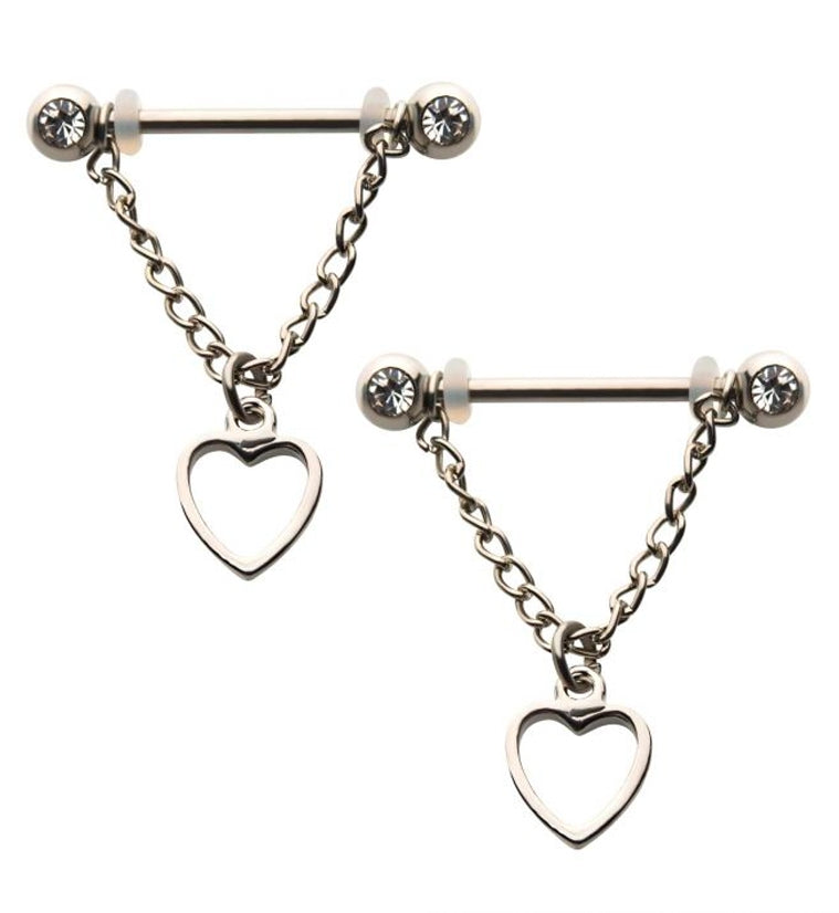 14G Heart Dangle Nipple Rings Barbell