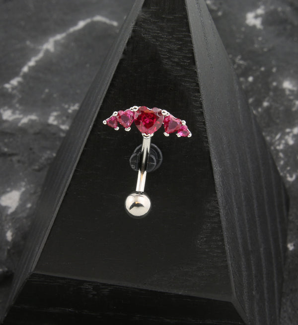 Heart Arc Pink CZ Stainless Steel Belly Button Ring