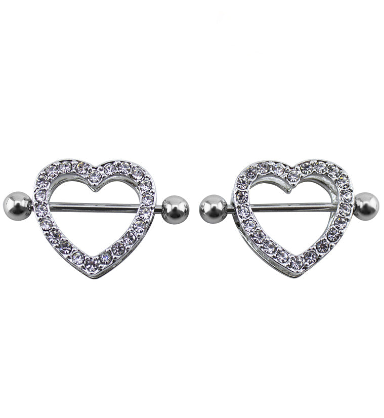 Heart CZ Nipple Ring Barbell Shield