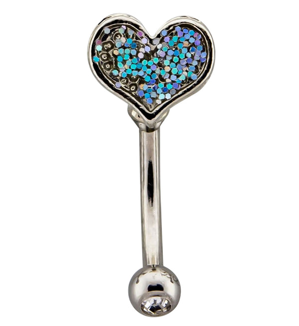 Heart Glitter CZ Curved Barbell