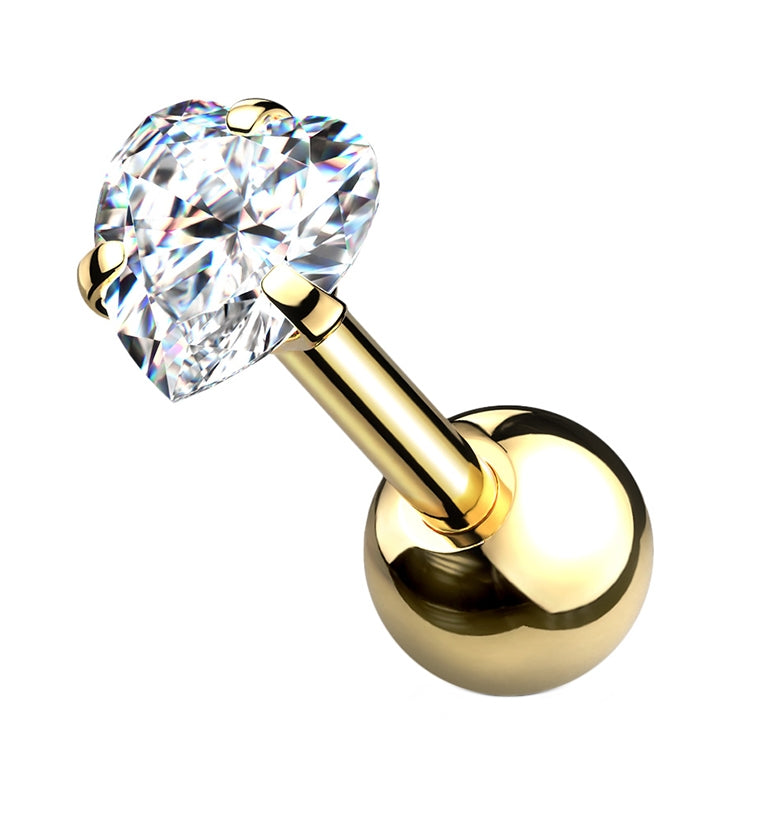16G Gold PVD Heart CZ Top Cartilage Barbell