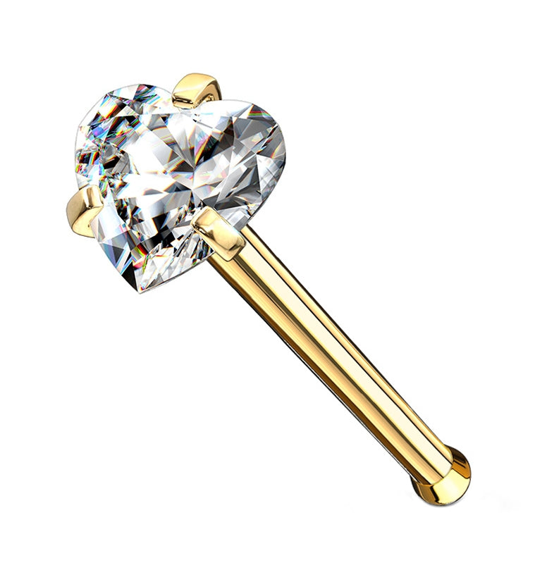 Gold PVD Heart CZ Stainless Steel Nosebone