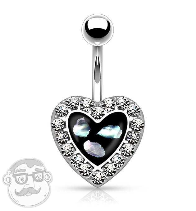 CZ Heart Rim With Shell Inlay Belly Button Ring