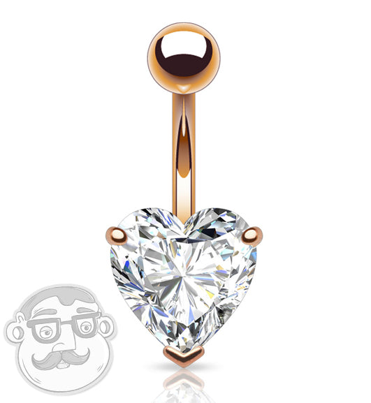 14G CZ Heart Rose Gold Belly Button Ring