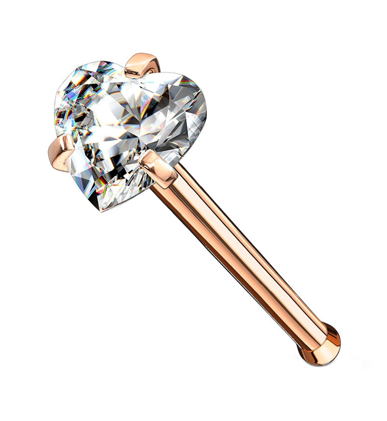 Rose Gold PVD Heart CZ Stainless Steel Nosebone