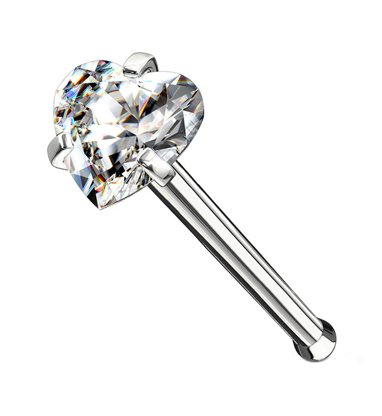 Clear Heart CZ Stainless Steel Nosebone