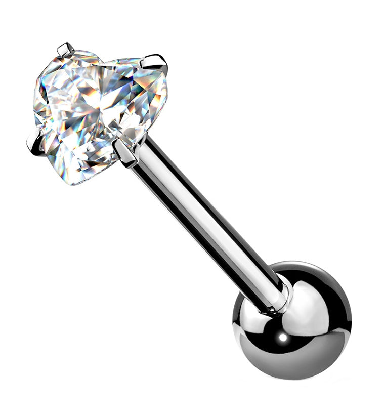 Heart CZ Prong Set Stainless Steel Barbell