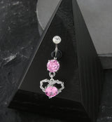 Heart Dangle Pink CZ Stainless Steel Belly Button Ring