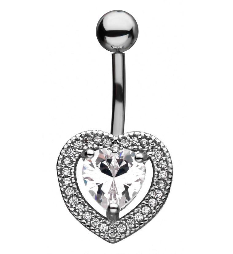 Framed Heart CZ Belly Button Ring