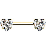 Gold PVD Stainless Steel Double Heart CZ Threadless Barbell