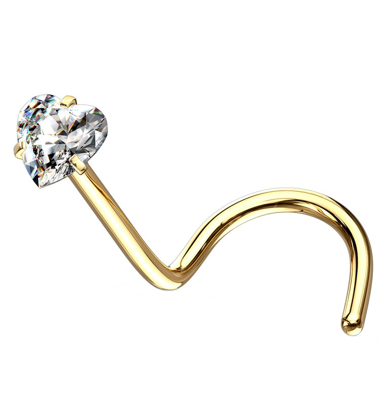 Gold Heart CZ Stainless Steel Nose Screw