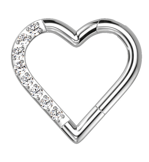 Heart Half CZ Titanium Hinged Segment Ring