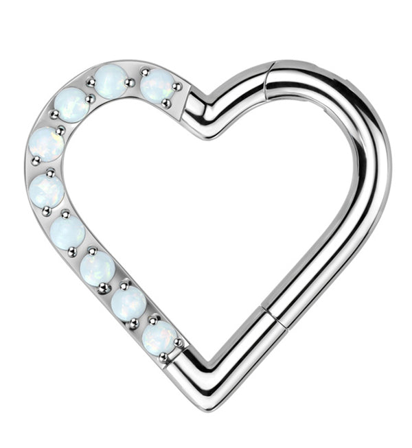 Heart Half Lined White Opalite Titanium Hinged Segment Ring