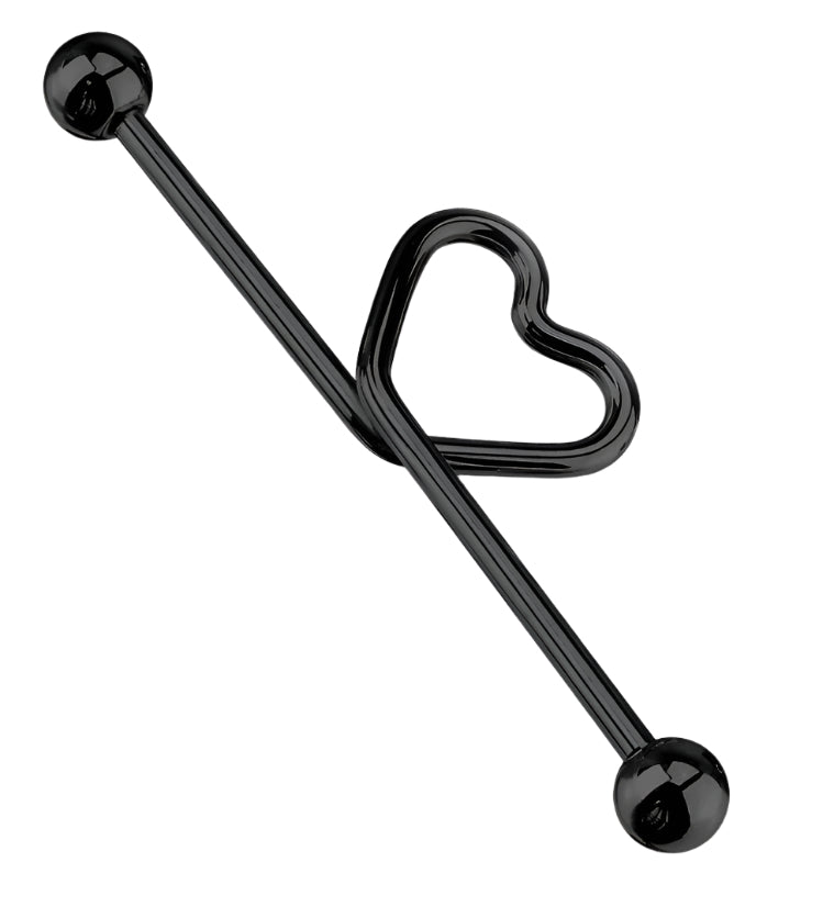 Black PVD Heart Industrial Barbell