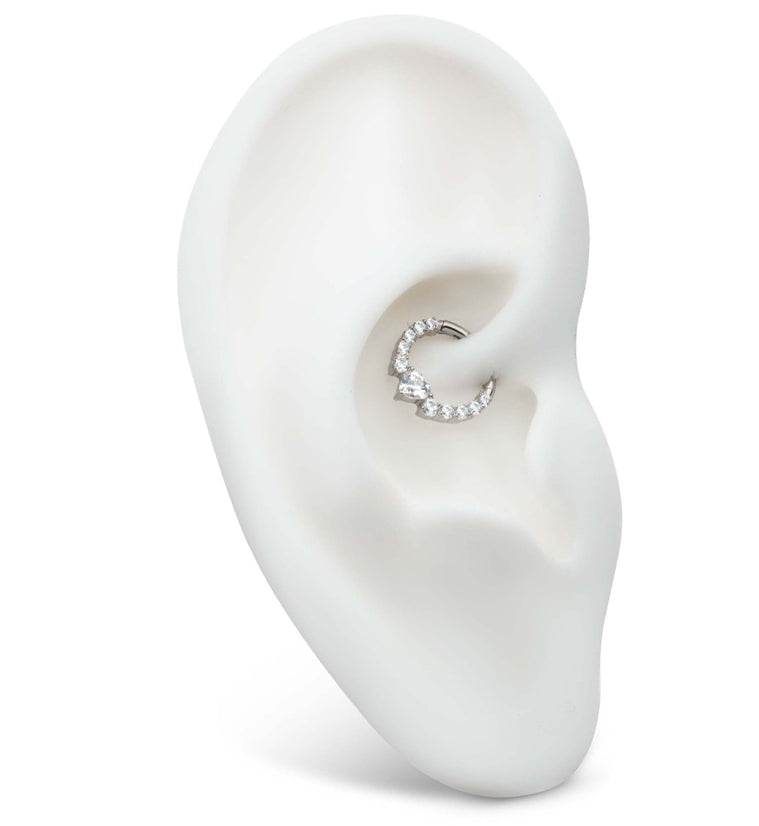 Heart Icicle Clear CZ Titanium Hinged Segment Ring