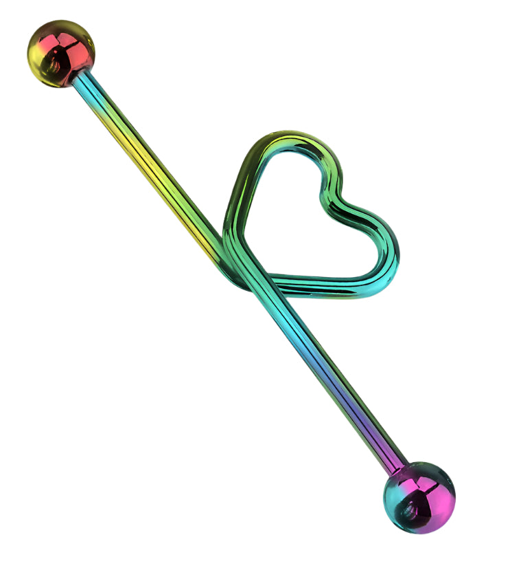 Rainbow PVD Heart Industrial Barbell